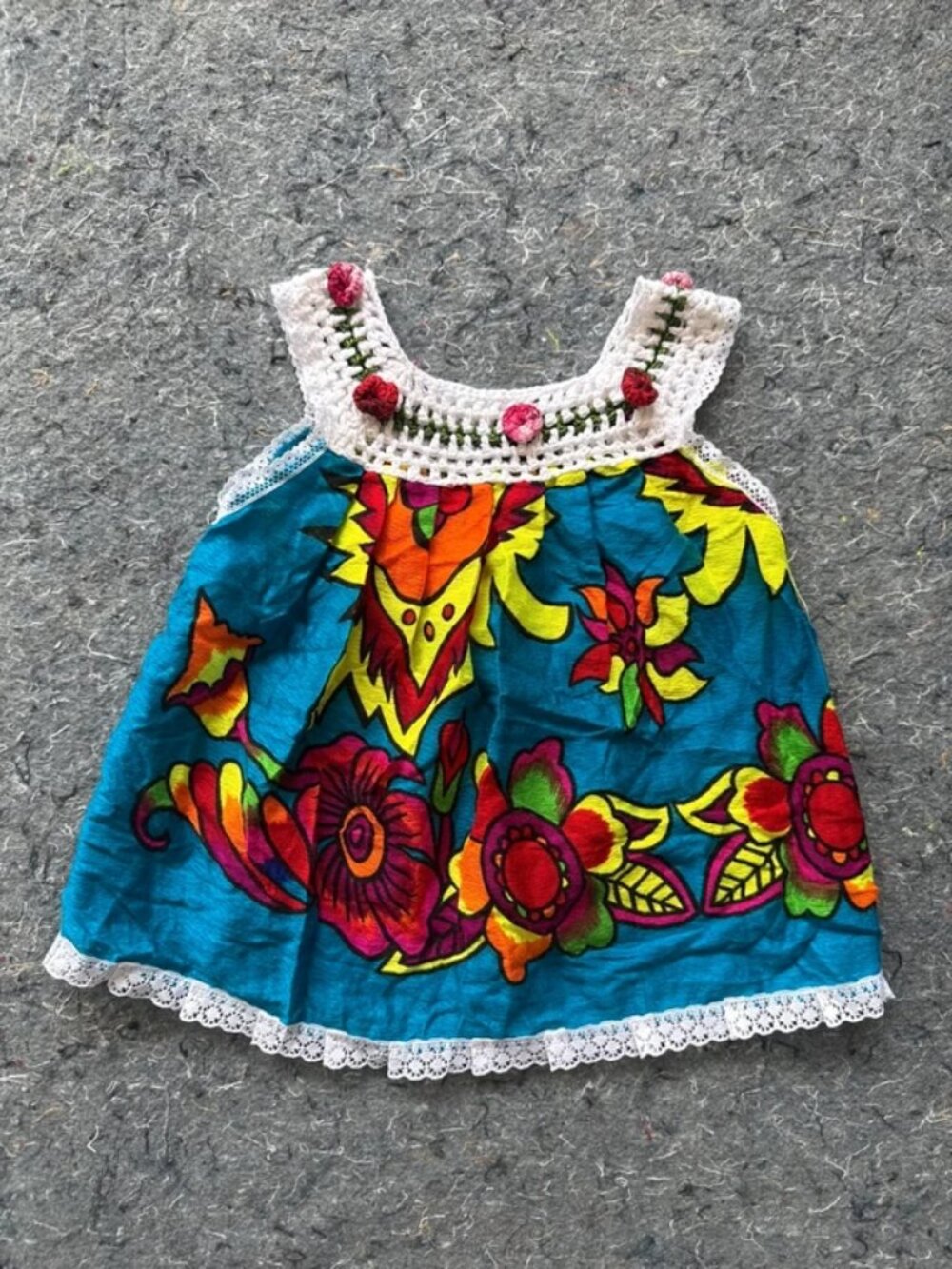 Baby Girls Colorful Floral Crochet Dress – 3–6 Months